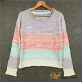 Hot Selling Strip Women's Sweater with Curling Edge